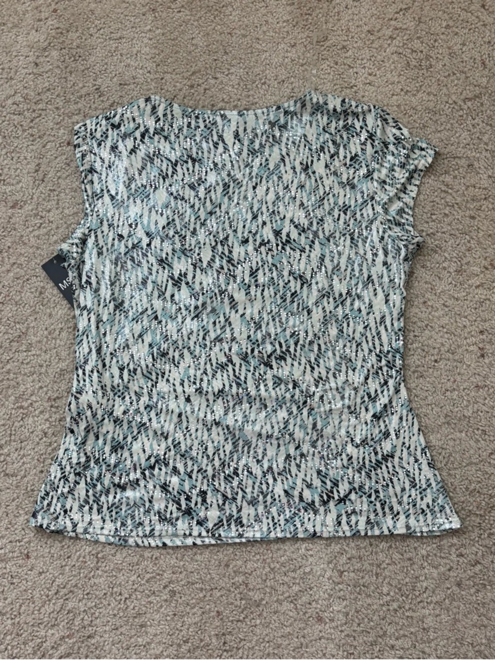 MSK Short Sleeve Twist-Side Top - Light Blue, White, Black - Picture 2 of 4